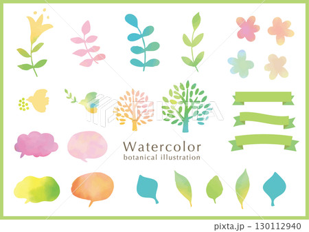 かわいい植物の水彩イラスト素材セット 130112940