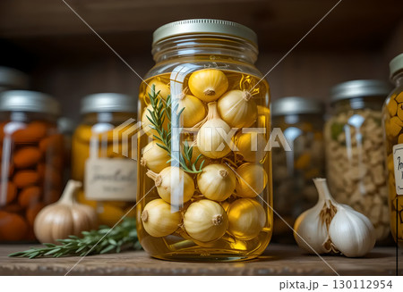 Homemade Pickled Onions with Garlic and Rosemary 130112954