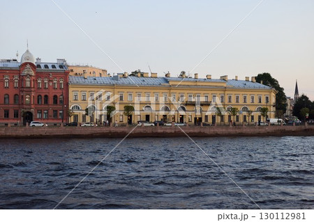 Enchanting Riverside Architecture in St. Petersburg during the Beautiful Dusk Hours 130112981