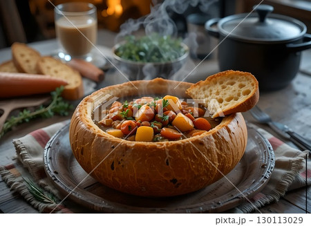 Carrot and Potato Stew in a Bread Bowl 130113029