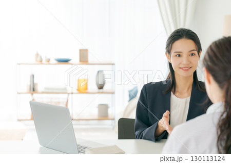 商品の説明をする女性 商品の説明をする女性 130113124