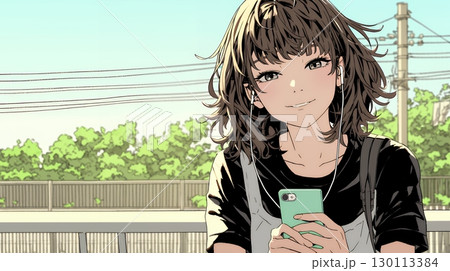 嬉しそうな表情でスマホを使っている女性