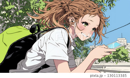 嬉しそうな表情でスマホを使っている女性