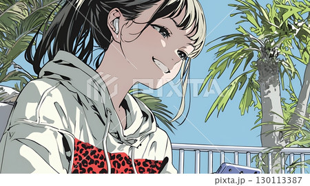 嬉しそうな表情でスマホを使っている女性