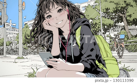 嬉しそうな表情でスマホを使っている女性