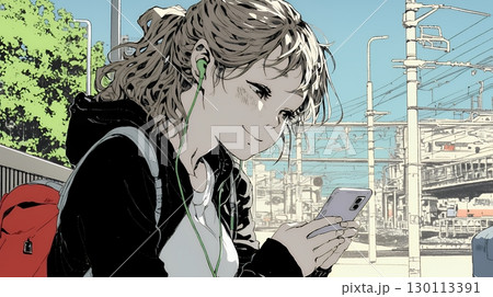 嬉しそうな表情でスマホを使っている女性
