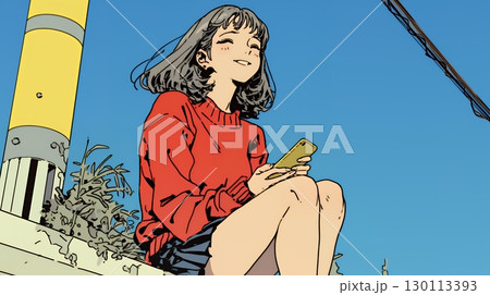 嬉しそうな表情でスマホを使っている女性