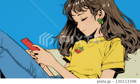 嬉しそうな表情でスマホを使っている女性