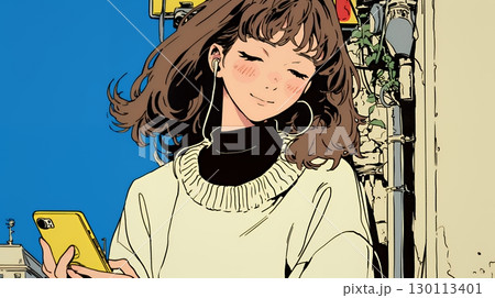 嬉しそうな表情でスマホを使っている女性