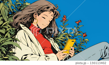 嬉しそうな表情でスマホを使っている女性
