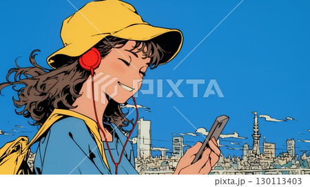 嬉しそうな表情でスマホを使っている女性