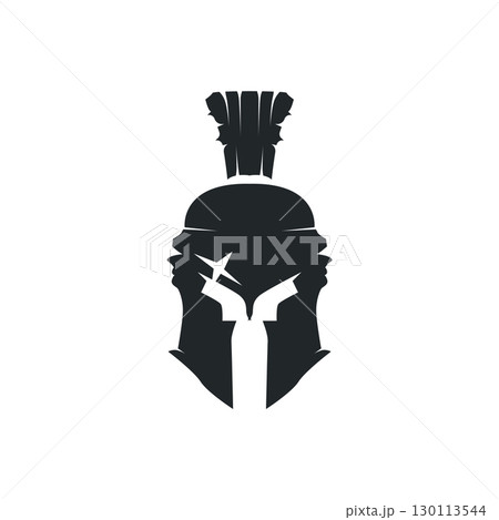spartan logo illustration vintage concept old spartan kingdom fighter black silhouette templet design 130113544
