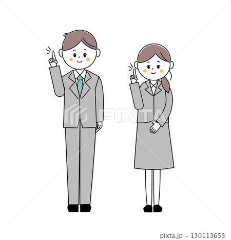ポイントを伝えるスーツ姿の男女の全身イラスト 130113653