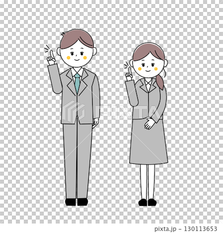 身著西裝的男士和女士的全身插圖傳達了要點 130113653