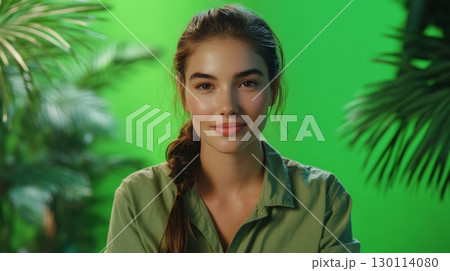 Natural elements such as leaves or simple accessories complement the adventurous theme in the portrait Natural elements such as leaves or simple accessories complement the adventurous theme in the portrait 130114080