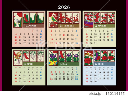 2026年1月～6月の花札カレンダー 130114135
