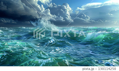 A seascape filled with iridescent blues and greens depicting the constant ebb and flow of the ocean 130114250