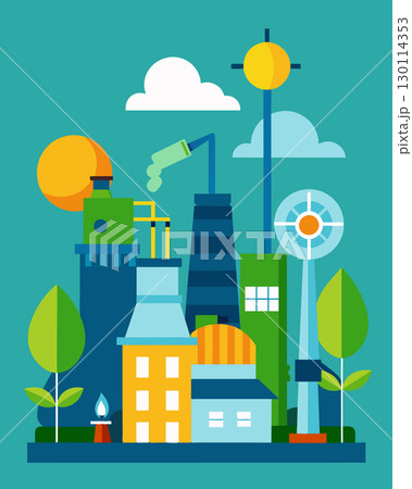 An energy company using the term clean energy to describe their operations but failing to mention their reliance on fossil fuels and lack of investment in renewable energy sources.. Vector 130114353