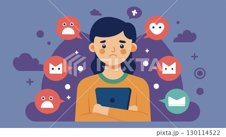 Unfollowing or muting accounts that trigger feelings of inadequacy or selfdoubt.. Vector illustration. Unfollowing or muting accounts that trigger feelings of inadequacy or selfdoubt.. Vector illustration. 130114522