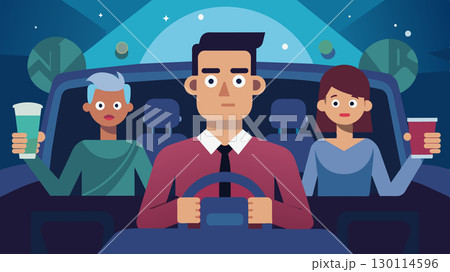 While his friends succumb to peer pressure and engage in reckless driving the man makes the responsible choice and agrees to be the designated driver for the night.. Vector illustration. While his friends succumb to peer pressure and engage in reckless driving the man makes the responsible choice and agrees to be the designated driver for the night.. Vector illustration. 130114596