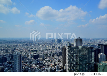 東京都庁 展望室から夏空に浮かぶ雲と都市の風景 130114660