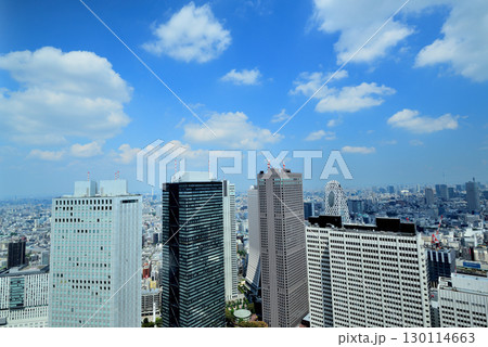 東京都庁 展望室から夏空に浮かぶ雲と都市の風景 東京都庁 展望室から夏空に浮かぶ雲と都市の風景 130114663