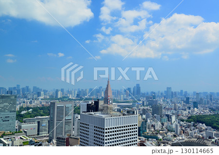 東京都庁 展望室から夏空に浮かぶ雲と都市の風景 東京都庁 展望室から夏空に浮かぶ雲と都市の風景 130114665