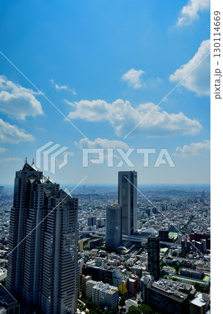 東京都庁 展望室から夏空に浮かぶ雲と都市の風景 130114669