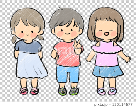 笑顔で手をつなぐ子供たち 130114677