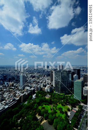 東京都庁 展望室から夏空に浮かぶ雲と都市の風景 東京都庁 展望室から夏空に浮かぶ雲と都市の風景 130114691