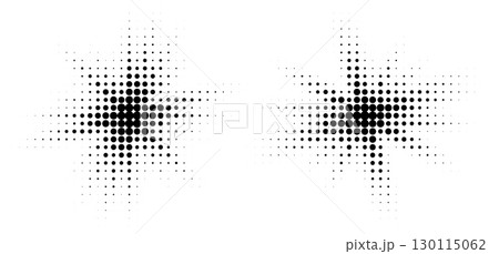 Halftone burst effect, dot pattern texture, abstract explosion splash isolated on white. 130115062
