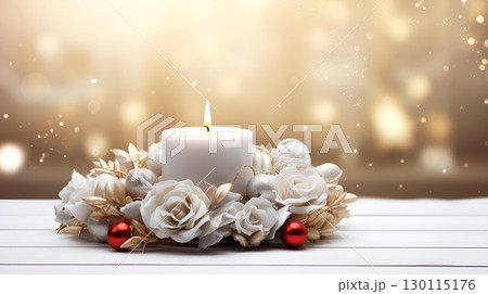 close up of wooden table with flowers 130115176