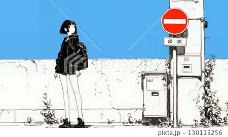 Noという意思表示：進入禁止マークと無表情な女性で表現（シンプルな色使い）