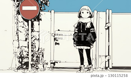 Noという意思表示：進入禁止マークと無表情な女性で表現（シンプルな色使い）