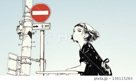 Noという意思表示：進入禁止マークと無表情な女性で表現（シンプルな色使い）