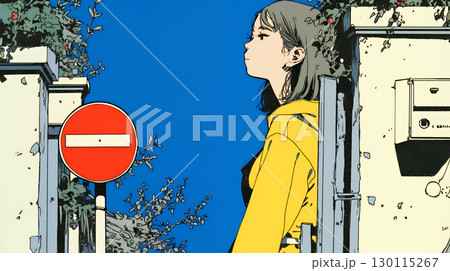 Noという意思表示：進入禁止マークと無表情な女性で表現