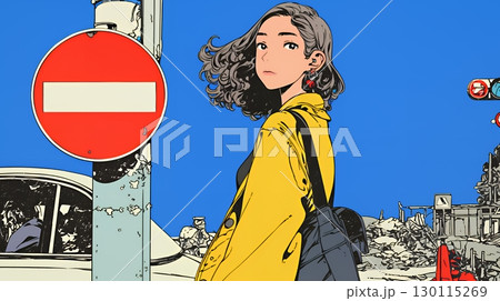 Noという意思表示：進入禁止マークと無表情な女性で表現