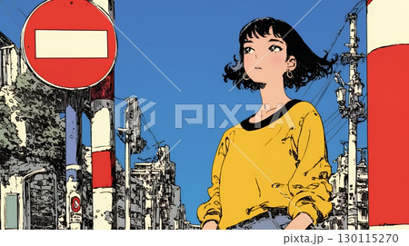 Noという意思表示：進入禁止マークと無表情な女性で表現