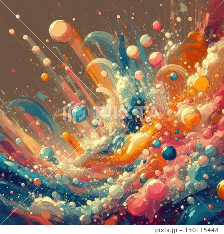 Abstract Cosmic Symphony 70s style in Vibrant Spheres and Dynamic Energy Waves with Generative AI. 130115448