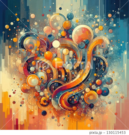 Abstract Cosmic Symphony 70s style in Vibrant Spheres and Dynamic Energy Waves with Generative AI. 130115453