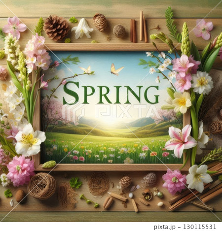 Vibrant Spring Typography in Floral Nature-Inspired 3D Lettering with Generative AI. 130115531