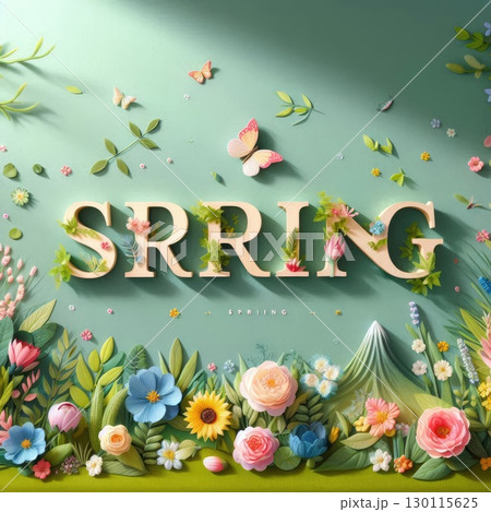 Vibrant Spring Typography in Floral...のイラスト素材 [130115625] - PIXTA