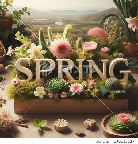 Vibrant Spring Typography in Floral Nature-Inspired 3D Lettering with Generative AI. 130115627