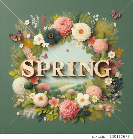 Vibrant Spring Typography in Floral Nature-Inspired 3D Lettering with Generative AI. 130115678
