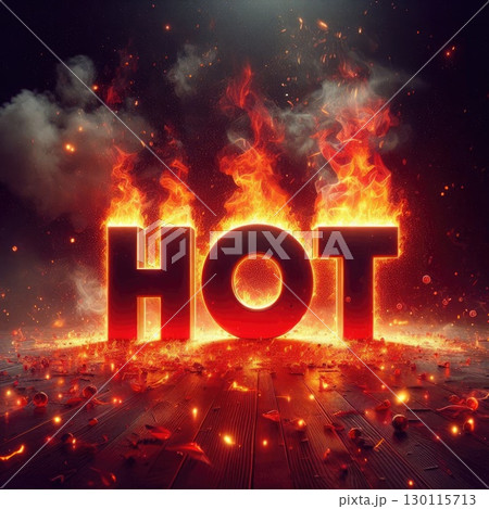 Blazing Typography: Fiery 'HOT' Text Erupting in fire flames with Generative AI. 130115713