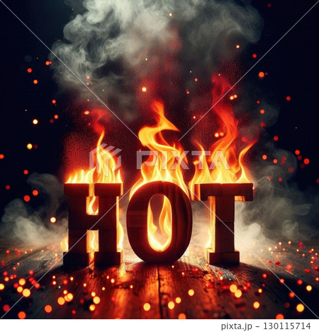 Blazing Typography: Fiery 'HOT' Text Erupting in fire flames with Generative AI. 130115714