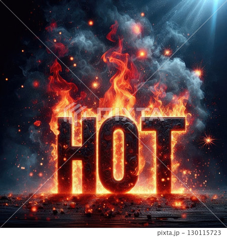 Blazing Typography: Fiery 'HOT' Text Erupting in fire flames with Generative AI. 130115723