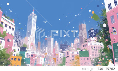 大都市のビル街（ポップでキュートな表現）