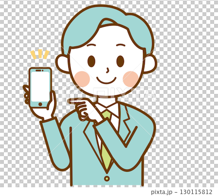 スマホを指差すスーツを着た男性のイラスト 130115812