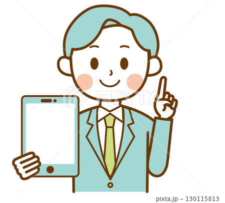 タブレットを持って説明するスーツを着た男性のイラスト 130115813